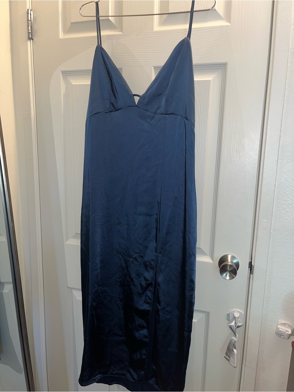 Satin Slip Midi Dress in Navy